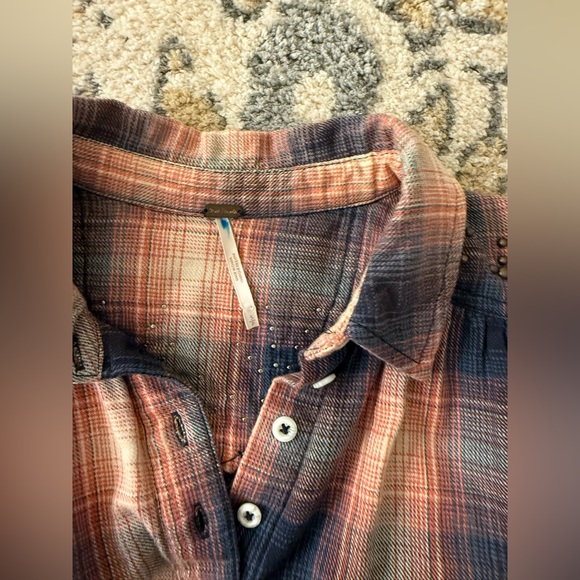 Free People Take On Me Plaid Studded Buttondown Size Small Excellent Condition - Picture 4 of 6